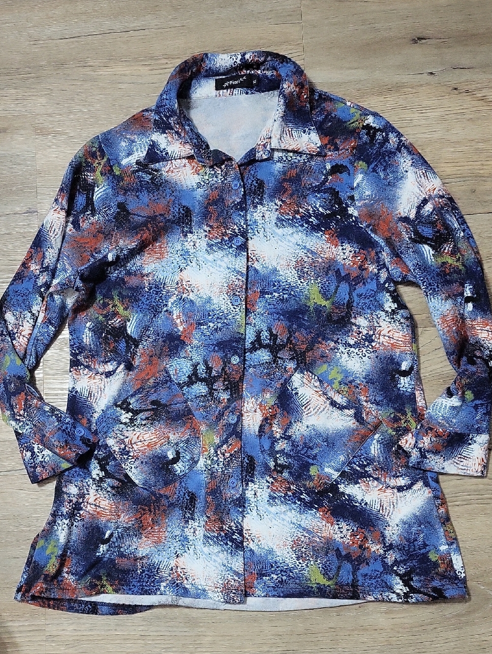 Abstract Print Button-Front Women's Top in Blue and Orange